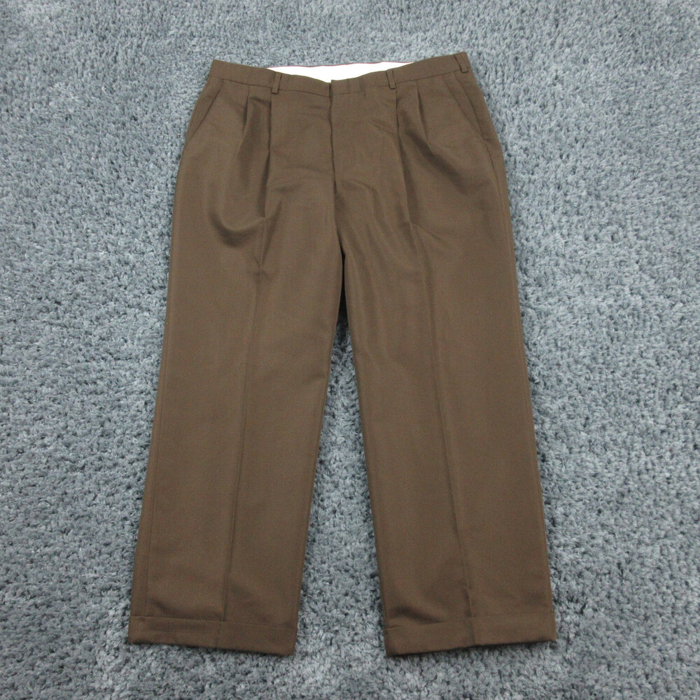 Haggar Pants Mens 40x29 Brown Pleated Cuffed Dress Pant 38x27.5*